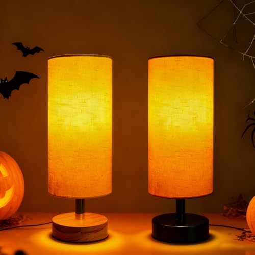 Bedside Table Lamps, Table Lamp for Bedroom, Lamps for Night Stands with Linen Lampshades, Small Table Lamp for Living Room, Office (Bulb Excluded) - color: Black