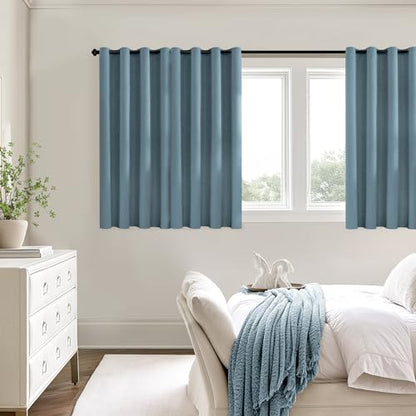 ChrisDowa Blue Blackout Curtains 45 Inches Long 2 Panels for Bedroom | Room Darkening,Light Blocking,Thermal Insulated,Faux Linen,Farmhouse,Grommet,Window Treatment,Drapes,Living Room,52x45 - color: Blue, size: 52"W x 45"L (Pack of 2)