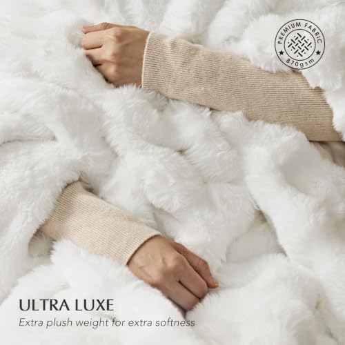 Faux Rabbit Fur Bubble Throw Blanket, 50"x60", Bright White | Ultra Soft, Luxury Faux Rabbit Fur Throw, Thick Warm Bubble Blanket, Cozy Fluffy Reversible, for Bed, Couch, Chair, Sofa - color: Bright White, size: 50"x60"