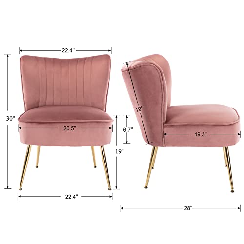 DUOMAY Modern Accent Chair Set of 2 Velvet Slipper Chair with Gold Legs Wingback Side Chair for Living Room Bedroom Entryway Small Corner Chair for Space Saving, Blush Pink - color: Pink