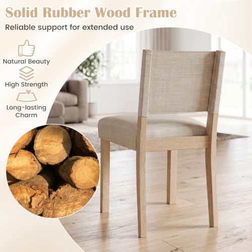 Giantex Set of 2 Upholstered Dining Chairs with Linen Fabric Seat | Kitchen Chairs with Solid Rubber Wood Legs & Backrest, Modern Accent Side Chairs for Living Room, Kitchen, Home Office