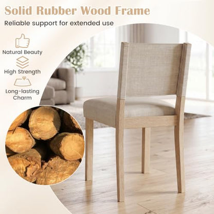 Giantex Set of 2 Upholstered Dining Chairs with Linen Fabric Seat | Kitchen Chairs with Solid Rubber Wood Legs & Backrest, Modern Accent Side Chairs for Living Room, Kitchen, Home Office