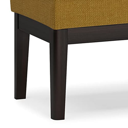 SIMPLIHOME Carlson 45" Wide Vegan Leather Rectangle Ottoman in Marigold | Mid-century modern ottoman bench with a padded seat; perfect footstool, footrest or pouf for bedroom or entryway. - color: Marigold, style: Ottoman Bench