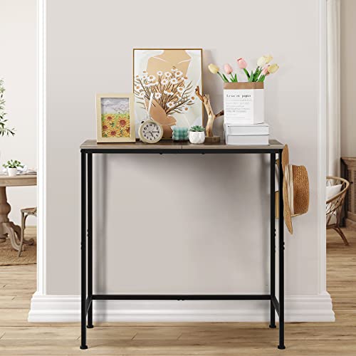 NOVIMANGO Console Table for Entryway, 31.5", Grey | Narrow Long Sofa Table, Small Entryway Table with Hooks, Skinny Hallway Table, Metal Couch Table Behind Sofa - color: Grey