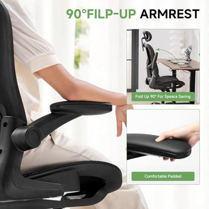 GTPLAYER Office Chair, Home Ergonomic Desk Chair with High Back Mesh, Mesh Office Computer Desk Chairs with Adjustable Lumbar Support, Rolling Work Swivel Task Chairs with 3D Armrests and Headrest - color: Black White
