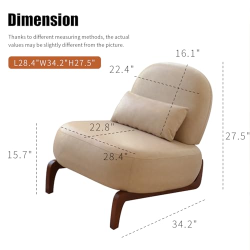 Cream Faux Leather Slippers Chair with Solid Wooden Legs | Low Armless Accent Chair with Soft Cushion, Comfy Upholstered Side Chairs for Living Room, Bedroom, Balcony or Reading Room - color: Cream