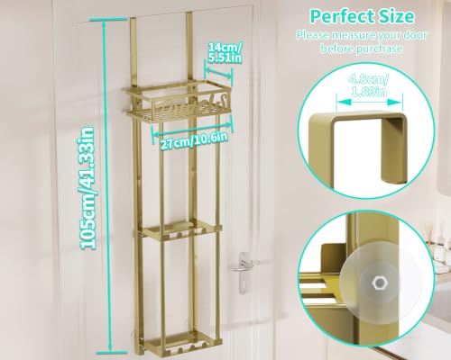 HapiRm Towel Rack Bathroom Storage - 3 Tier Over The Door & Wall Mounted Rolled Towel Racks Holder Organizer with Metal Shelf and 6 Hooks for Small Bathroom, Camper, Rv - Gold - color: Gold