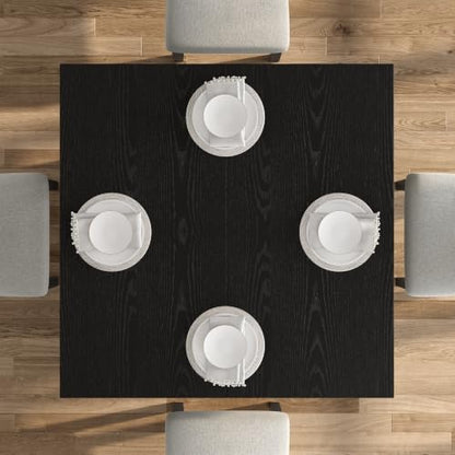 GarveeHome Square Dining Room Table for 4-6 People, Heavy Duty 350Lbs Kitchen Table with 2-Tier Storage, Waterproof Wooden Dinner Table with Sturdy Triangle Legs, Black. - color: Black