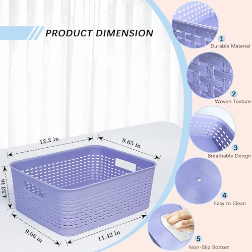 Soddeph Plastic Storage Baskets for Cabinets, Household Pantry Organization with Handle,Organizer Bins for Room,Bathrooms,Under-Sink,Kitchen (Purple, M-3PACK) - color: Purple, size: M-3PACK