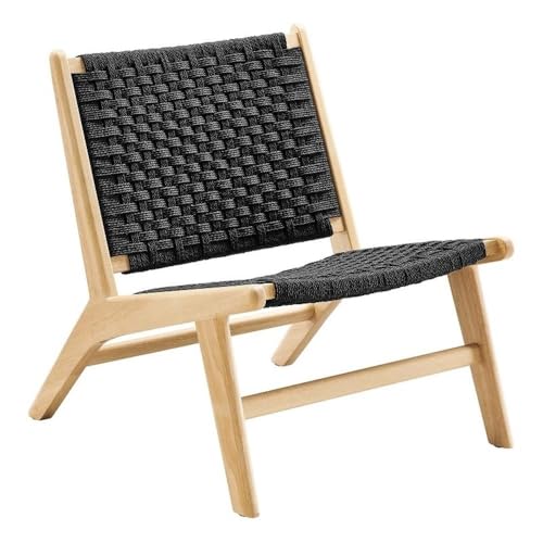 Modway Saoirse Woven Rope Wood Accent Lounge Chair in Natural Black - color: Natural Black
