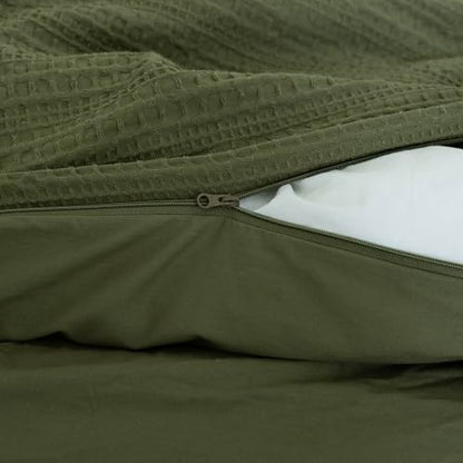 Dreamology Waffle Duvet Cover, King Duvet Covers,100% Cotton Waffle Weave | Duvet Covers with Zipper Closure, Soft,Breathable & Luxury Textured Duvet Cover Set,Bedding Set 3 Pieces (Green) - color: Green, size: Twin