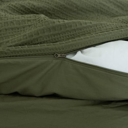 Dreamology Full Duvet Cover, Waffle Duvet Cover Full, 100% Cotton Waffle | Duvet Covers with Zipper Closure, Soft Textured & Breathable Duvet Cover Set,Bedding Duvet Cover Set 3 Pieces (Green) - color: Green, size: Full