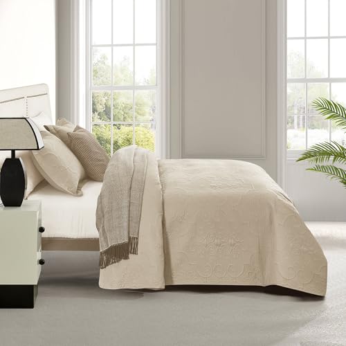 CHIXIN Quilt Twin Size - Damask Paisley Bedspread Coverlet Set - Classic & Gorgeous Style Bedding Cover, Ultrasonic Quilting, Reversible, Lightweight, 4 Piece, Taupe - color: 2- Taupe, size: Twin(68"x90")
