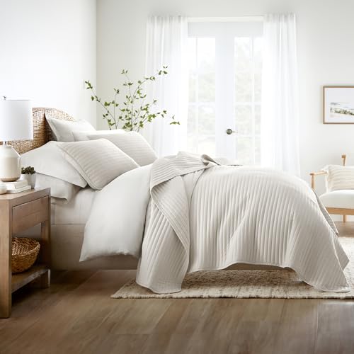 Linen Market Quilt Coverlet Set All Season Microfiber Modern Ultra Soft Bedding in Stripes Stitch - King/Cal-King Stripes Stitch Natural - color: Stripes Stitch Natural, size: King/California King