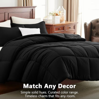 Super King Plus Comforter Set, 3-Piece Box-Stitched, Black | 128 x 120 in Maximum Coverage in the Collection, 270 GSM Fill, 90 GSM Brushed Microfiber Shell, OEKO-TEX Certified - color: Black, size: Super King Plus(128"x120")