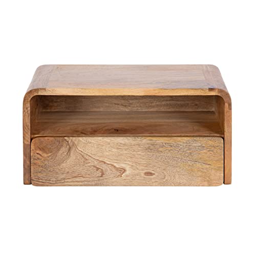 Kate and Laurel Kato Transitional Wood Floating Side Table with Drawer, 18 x 10 x 9, Natural Brown, Modern Wooden Floating Nightstand for Bedroom Bedside Table - color: Natural