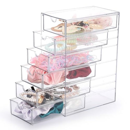 Hipiwe Plastic Drawer Organizer Desktop Storage Box with 6 Pull Out Drawers | Drawers Box for Bathroom, Dresser, Cosmetic Hair Tie Container for Women - size: 6-Drawers, 6.9"Lx4.1"Wx9.8"H