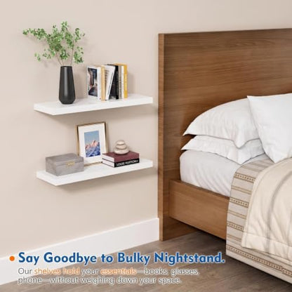 Harwaya 24 Inch White Floating Shelves Bathroom, Bedroom Wall Shelf 2-Pack | 8" Deep Wall Mounted Shelves for Kitchen Office Living Room Closet Plants Books Dresser - color: White