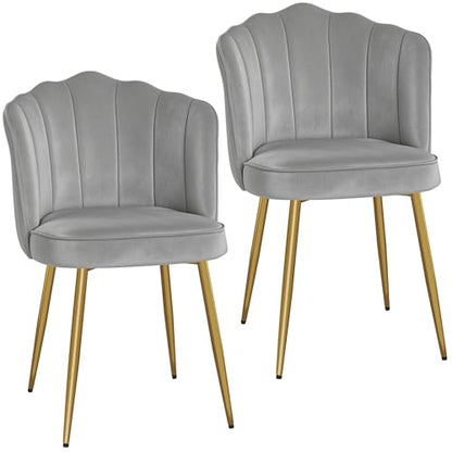VECELO Velvet Dining Chairs Set of 2, Modern Upholstered Kitchen Chairs with Thick Cushions, Curved Padded Backrest and Metal Legs, for Kitchen, Dining Room, Living Room, Gray - color: Grey, size: Set of 2