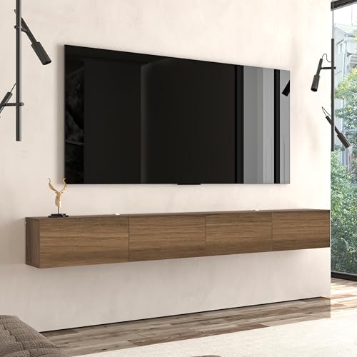 Atelier Mobili Floating TV Stand Wall Mounted for 75-85 Inch TVs - Modern Entertainment Center with Storage - 2-Piece Modular Design Easy Assembly - Walnut Wood Media Console Cabinet for Living Room - size: 4 Doors