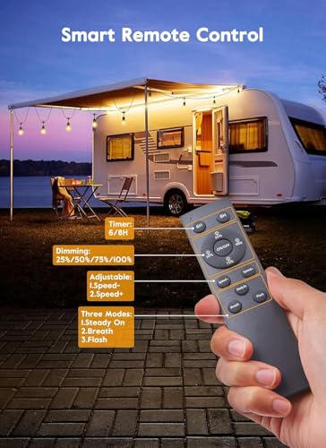 Outdoor String Lights, 52FT 15 Bulbs Shatterproof Patio Lights with Remote | IP65 Waterproof Dimmable Hanging Connectable LED Outdoor Lights for Backyard, Bistro, Porch, Deck, Balcony - color: Black, size: 52FT - 15 Bulbs (Pack of 1)