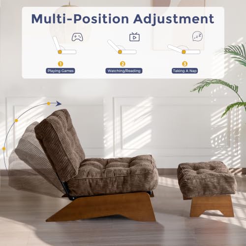 MAXYOYO Accent Chair with Ottoman, Lounge Chair with Adjustable Backrest | Tufted Living Room Chair Upholstered Lounge Chair with Footrest Set, Modern Chair for Reading Room, Brown - color: Brown