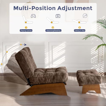 MAXYOYO Accent Chair with Ottoman, Lounge Chair with Adjustable Backrest | Tufted Living Room Chair Upholstered Lounge Chair with Footrest Set, Modern Chair for Reading Room, Brown - color: Brown