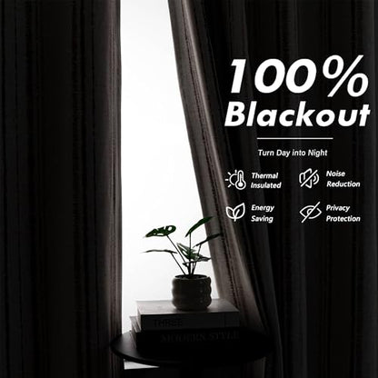 MYSKY HOME Taupe Striped Curtains 96 Inches Long Double Layer Full Blackout Tan Ticking Stripe Pinstripe Linen Blended Curtains for Bedroom Living Room Farmhouse Drapes, Grommet, 2 Panels, 52" Wide - color: Taupe/Blackout, size: 52"W x 96"L (Pack of 2)