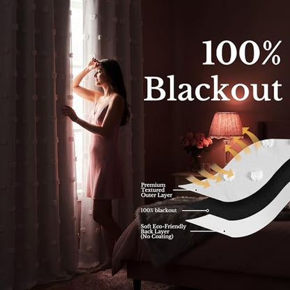 NICETOWN 100% Blackout Pure White Pom Pom Curtains, Double Layer Sheer Drapes for Nursery & Kids Room, Thermal Insulated Room Darkening Window Treatment, 52 x 96 Inch, 2 Panels - color: Pure White, size: 52"W x 96"L (Pack of 2)