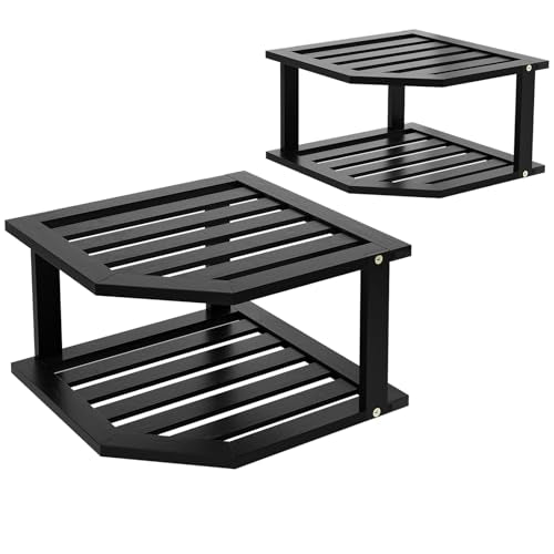 VERTORGAN 2 Tier Bamboo Dish Drying Rack,Corner Shelf 2 Pack(Black) | Pantry Storage,Dish Rack,Spice Rack,Corner Organizer,Kitchen Counter Shelves,Kitchen Storage,Holds Plates - color: Black, size: 2 Pc