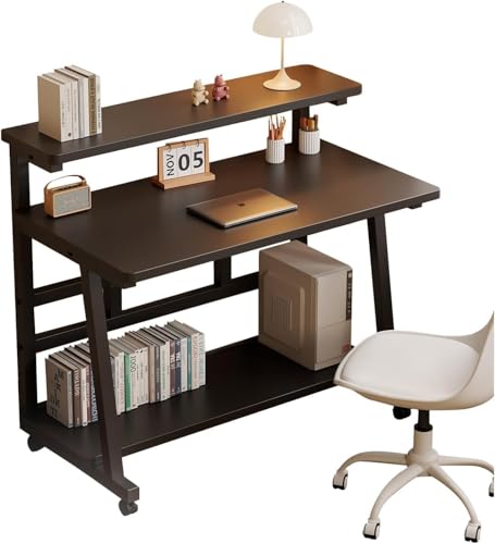 47.2 Inch Rolling Computer Desk for Small Spaces, Monitor Stand & 3-Tier Storage with Lockable Wheels, Easy Assembly for Bedroom, Dorm & Apartment - color: Color: Frame：black/Board：black, size: 47.2“*19.7”