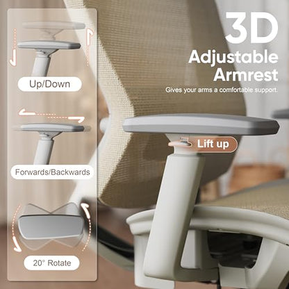 Mesh Office Chair,Ergonomic Computer Desk Chair,Sturdy Task Chair- Adjustable Lumbar Support & Armrests,Tilt Function,Comfort Wide Seat,Swivel Home Office Chair (Beige) - color: Beige