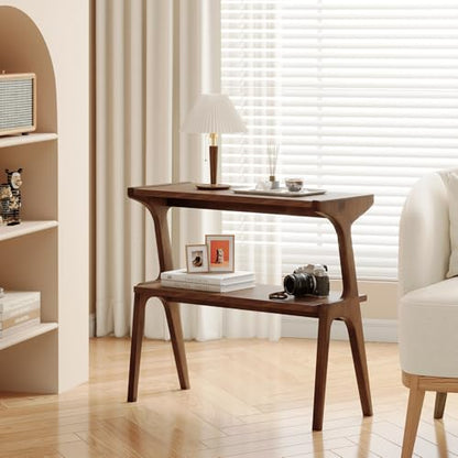 Solid Wood End Table | 2-Tier Side Table with Storage Shelf, Bedside Table for Sofa, Living Room, Bedroom, Small Space, Easy Assembly, Rustic Brown - color: Rustic Brown