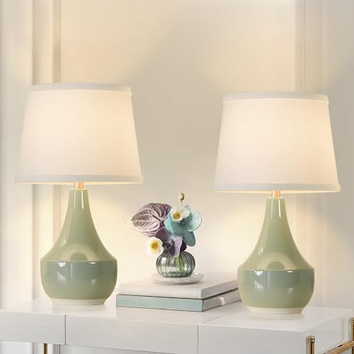 18" Table Lamp Set of 2, Ceramic Table Lamp Classic Beside Lamps Nightstand Lamp Modern Lamp for Living Room, Bedroom & Office Rocker Switch Sage Green-LED Bulbs Included - color: 18.63" Sage Green