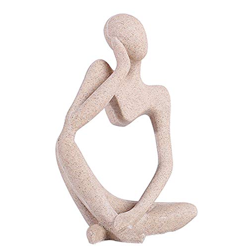 Asng Sandstone Resin Thinker Style Abstract Sculpture Statue Collectible Figurines Home Office Bookshelf Desktop Decor (Sandstone, Left,Large) - color: Sandstone-left, size: Large