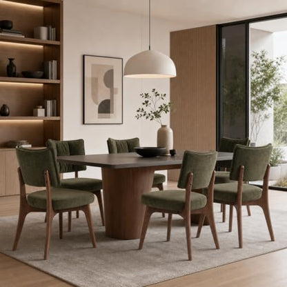 YOUNIKE Wood Frame Green Dining Chair, Chenille Fabric, Single Pack | Modern Ergonomic Upholstered Kitchen & Dining Room Chairs, Double-Layer Backrest, Comfy Soft Cushion, Easy to Assembly - color: Green