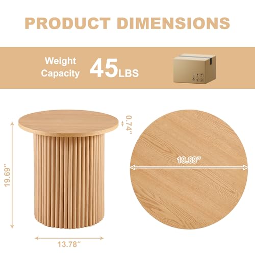 19 Inch Round Sofa Side Table, Round End Table for Small Spaces, Round Coffee Table with Oak Wood Veneer Tabletop, Engineered Wood Strip Base for Living Room, Bedroom - color: Oak, size: 19" ONE Table