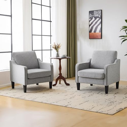 VINGLI Accent Chairs for Living Room Mid Century Modern Chair Sofa Chair Upholstered Arm Chair with Scooped Arms for Bedroom, Apartment, Office, Studio, Waiting Room, Play Room - color: Grey