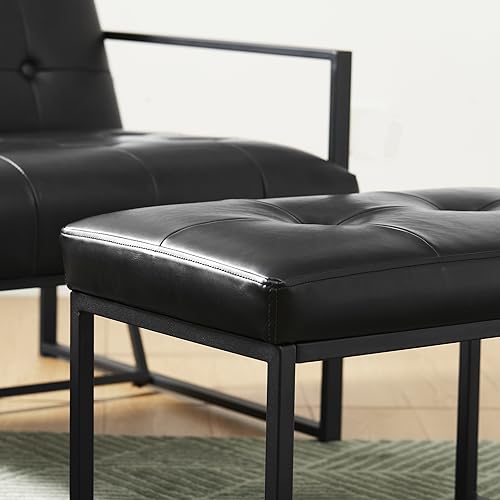 Glitzhome Ottoman Bench, Modern PU Leather Vanity Stools Chairs with Metal Frame, Makeup Stool Padded Foot Rest Stool for Living Room Vanity, Entryway, Bathroom, Black - color: Black