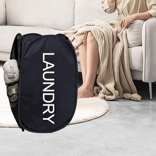 Collapsible Laundry Basket Foldable Laundry Hamper Pop Up Basket Dirty Clothes Hamper for College Dorm, Travel, Cruise, Hotel, Black - color: Black
