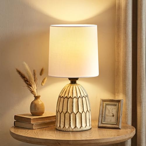 EJIAXIN Small Table Lamp -13.5" Boho Lamp - Bedside Lamps - Farmhouse Rustic Ceramic Table Lamp for Bedroom, Living Room, Nightstand, Office, Side Desk Lamp, End Table Lamp - style: Retro