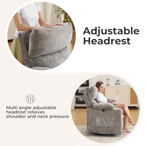 Rocking Chair Nursery with Adjustable Armrests, Electric Glider Recliner Nursing Chair, Power Swivel Recliner Chairs with Massage and Heat, Adjustable Headrest, Dark Grey - color: Dark Grey, size: Power Recliner