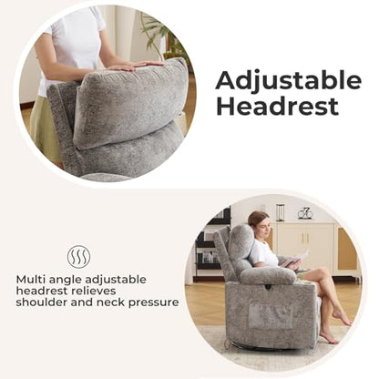 Rocking Chair Nursery with Adjustable Armrests, Electric Glider Recliner Nursing Chair, Power Swivel Recliner Chairs with Massage and Heat, Adjustable Headrest, Dark Grey - color: Dark Grey, size: Power Recliner