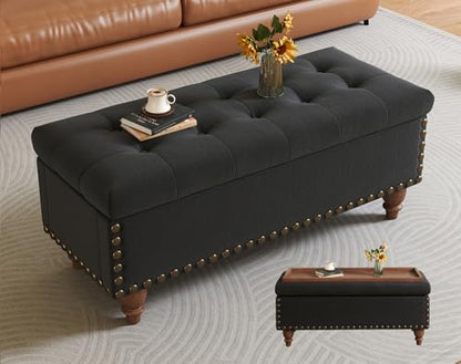 42'' End of Bed Storage Bench with Dual-Surface Lid, Upholstered Ottoman with Hidden Storage, Chenille Bench Seating with Wood Panel Seat for Entryway,Living Room,Bedroom-Black - color: 5-black