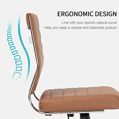Okeysen Brown Armless Office Desk Chair, Mid Back Ergonomic Swivel Conference Room Chairs, Adjustable Height PU Leather Home Desk Chair, Modern Small Rolling Computer Task Chair - color: Brown