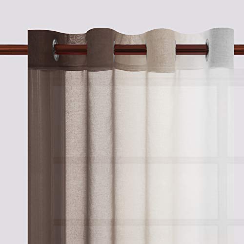 DWCN Ombre Short Sheer Curtains - Faux Linen Semi Voile Gradient Light-Filtering Bedroom and Living Room Curtains, Set of 2 Grommet Top Window Drape Panels, 52 x 45 Inch Length, Chocolate Brown - color: Chocolate Brown, size: 52"W x 45"L (Pack of 2)