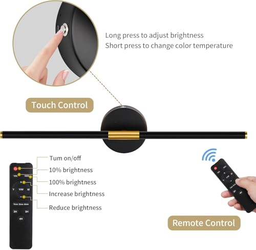 40" Battery Operated Wall Sconce Set of 2, 350° Rotating Lamp, Black Gold | Wireless, 8000mAh Rechargeable Battery, Stepless Dimming, 3000K-6000K, Remote & Touch Control, Timer, Living Room, Bedroom - color: Black Gold, size: 40 Inch (2 Pack)