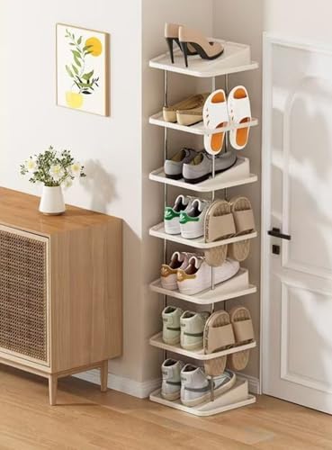 Vertical Shoe Rack,7 Tiers Stackable Shoe Rack for 14 Pairs,Narrow Shoe Tower,Space Saving,for Entryway,Living Room,Bedroom,Closet,DIY Free Standing Shoe Organizer(Khaki,7 Tiers) - color: Khaki, size: 7 Tiers