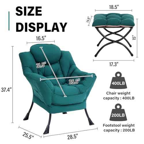 Modern Lazy Chair with Ottoman Lounge Accent Reading Chair for Living Room | Foldable Footstool,Removable Cover,Soft Padded Seat & Backrest,Upholstered Comfy Chair for Bedroom,Dorm,Office,Small Space - color: Dark Green
