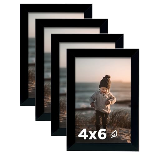 4x6 Picture Frame Black Set of 4, Wooden Photo Frames with Plexiglass for 4x6 without Mat for Table and Wall Display - color: Black, size: 4x6